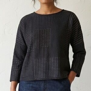 J Jill Pure Jill Textured Pathwork Boxy Dolman Sleeve Knit Top Long Sleeve